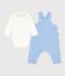 Set salopette/body in cotone tinta unita con dettagli ricamati neonato blu FLO/ MILK