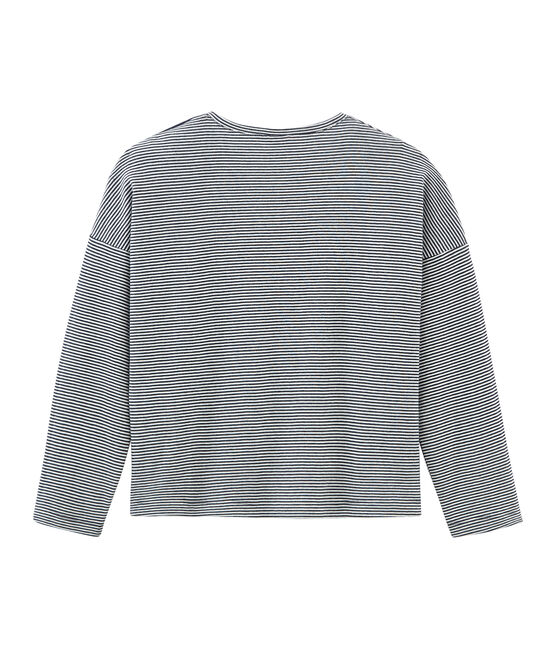 T-shirt maniche lunghe bambina blu SMOKING/bianco MARSHMALLOW