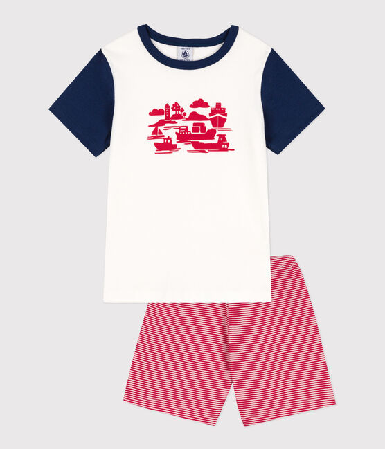 Pigiama corto bambino in cotone Le Havre bianco MARSHMALLOW/bianco MULTICO