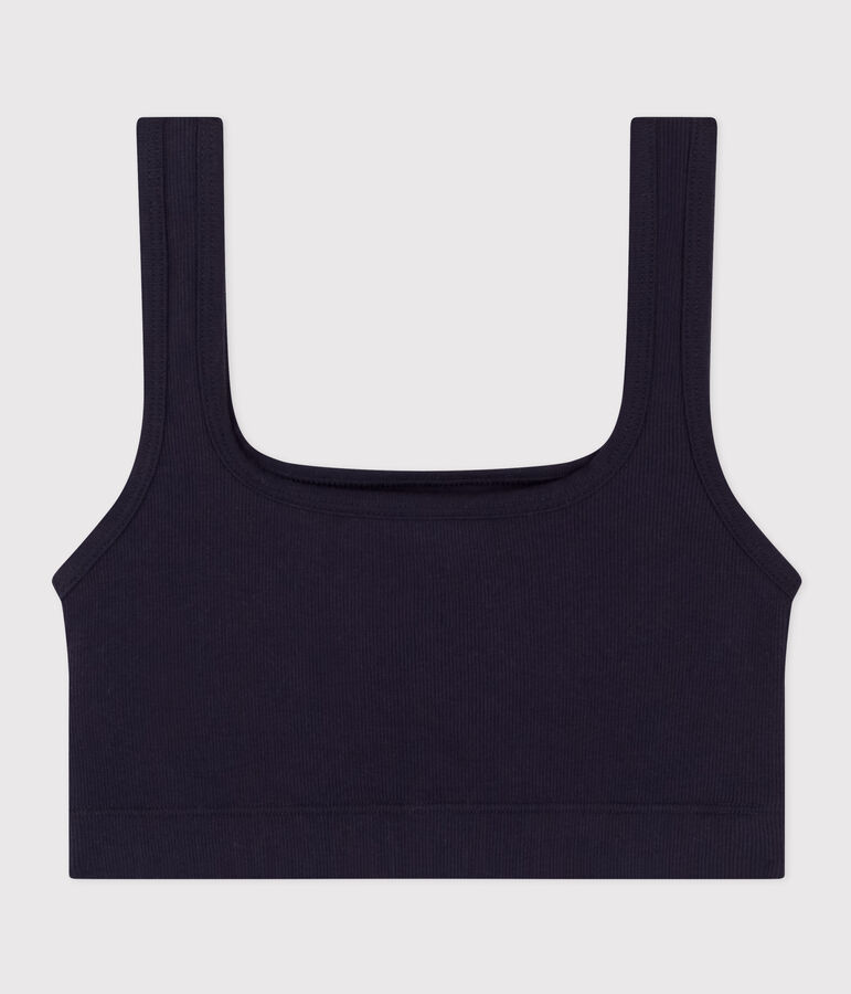 Bralette a tinta unita in cotone ed elastan donna blu