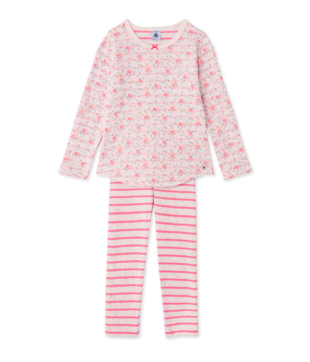 Pigiama per bambina in tubique reversibile rosa/rosa/multicolore