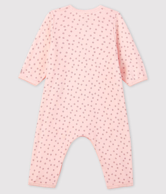 Body-pigiama senza piedi a stelline bebè femmina in cotone biologico rosa FLEUR/grigio CONCRETE