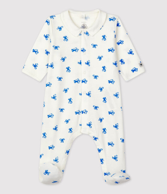 Tutina pigiama bebè in cotone biologico bianco MARSHMALLOW/blu BRASIER