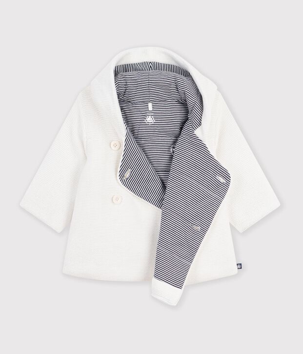 Giacca imbottita in maglia con fodera millerighe neonato bianco