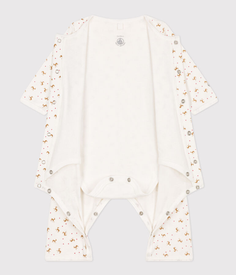 Bodyjama senza piedi neonato a costine bianco/rosso