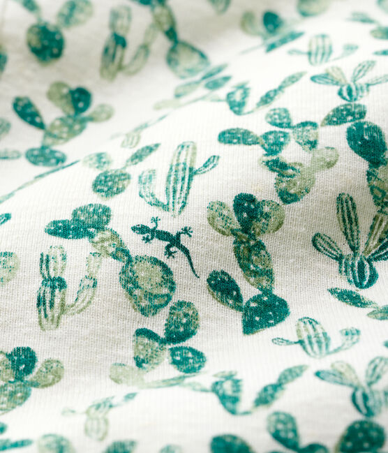Tutina corta cactus bebè in cotone/lino bianco MARSHMALLOW/bianco MULTICO