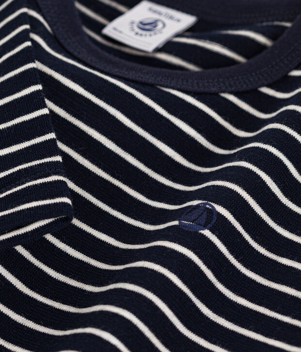 T-shirt a maniche lunghe in jersey flamm&eacute; bambino blu/beige