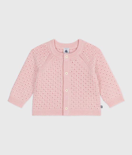 Cardigan in maglia di misto lana e cotone tinta unita neonato rosa JOLI