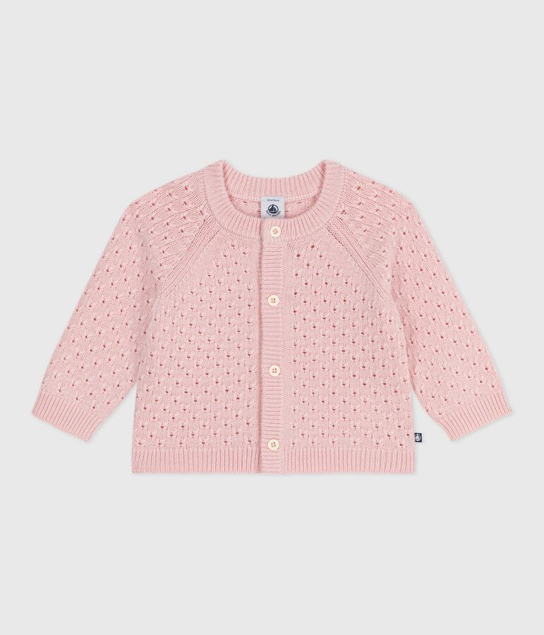 Cardigan in maglia di misto lana e cotone tinta unita neonato rosa