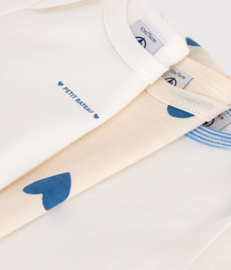 Set di 3 body a maniche lunghe in cotone a cuori blu neonato multicolore