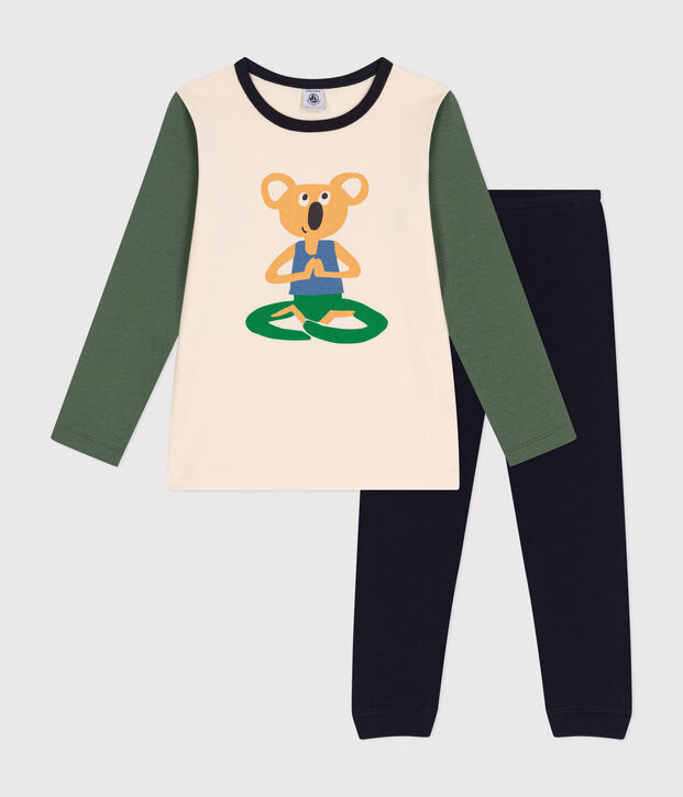 Pigiama bambino in cotone tinta unita blu/multicolore