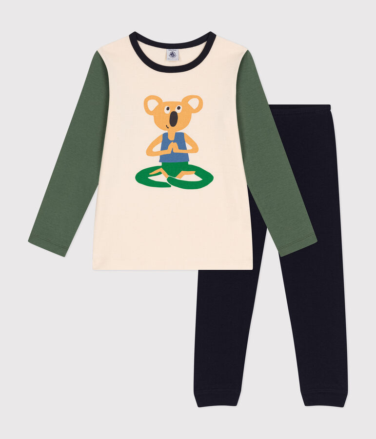 Pigiama bambino in cotone tinta unita blu/multicolore