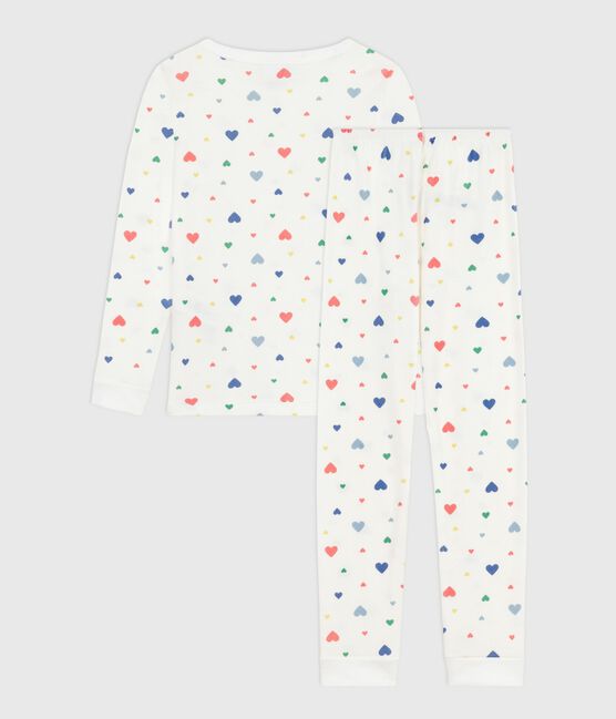 Pigiama con gamba molto aderente in cotone con stampa a cuori bambina bianco MARSHMALLOW/bianco MULTICO
