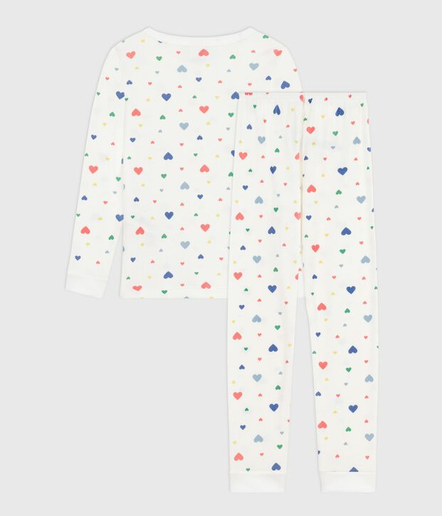 Pigiama per bambini in cotone con stampa a cuore, molto aderente bianco/multicolore