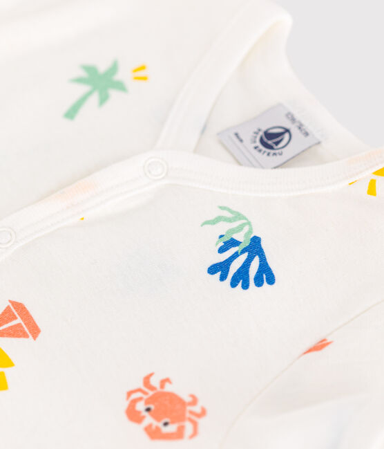 Tutina corta in cotone stampato neonato bianco MARSHMALLOW/bianco MULTICO