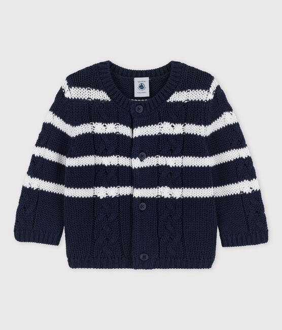 Cardigan bebè in tricot a trecce blu SMOKING/bianco MARSHMALLOW