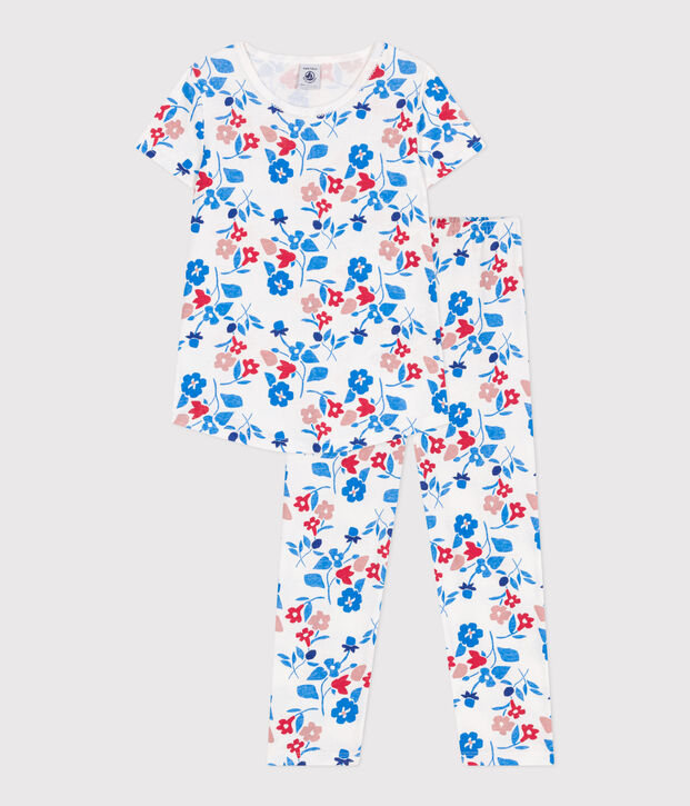 Pigiama in cotone a fiori bambino bianco/multicolore