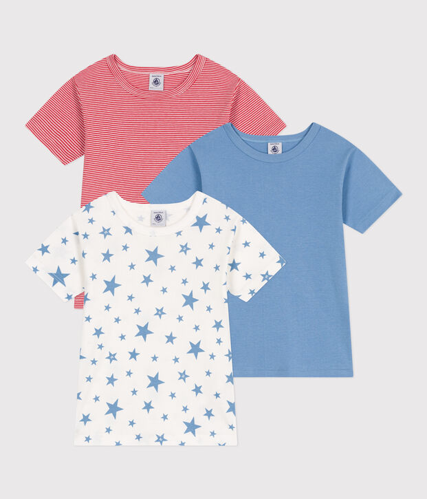 Set da 3 T-shirt bambino a maniche corte in cotone con stampa a stelle multicolore