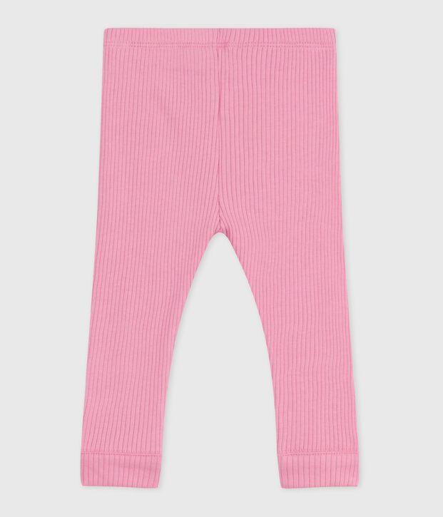 Leggings in cotone tinta unita neonato rosa
