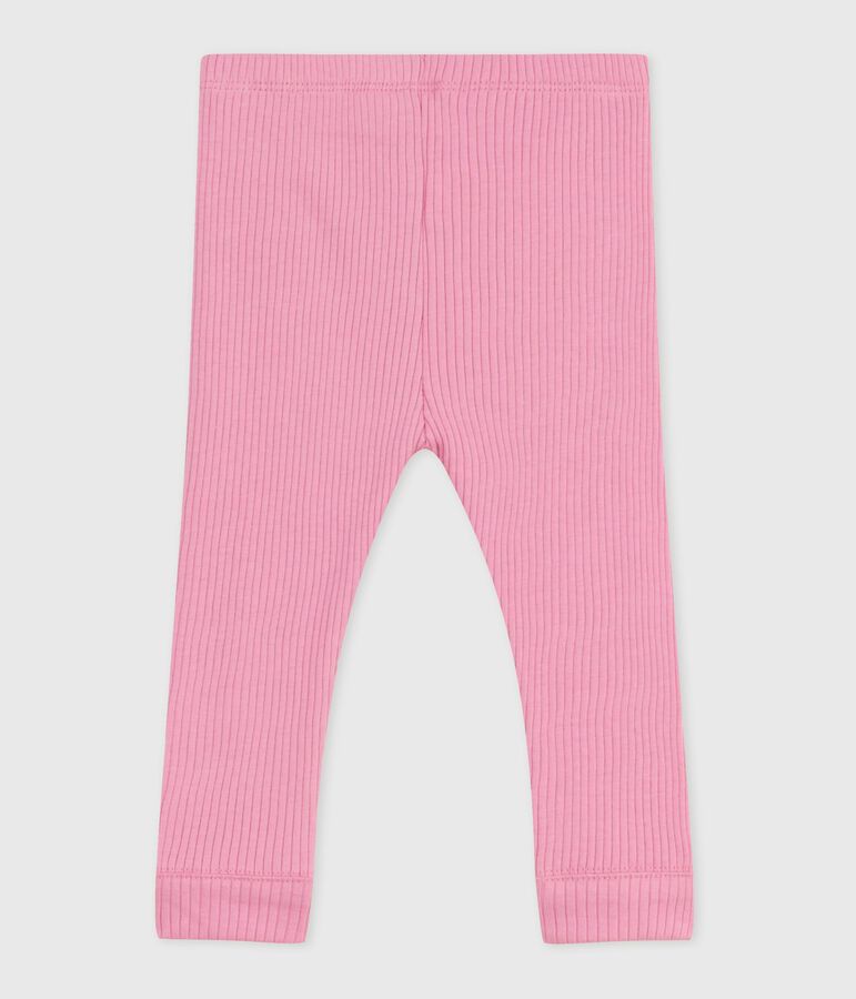 Leggings in cotone tinta unita neonato rosa