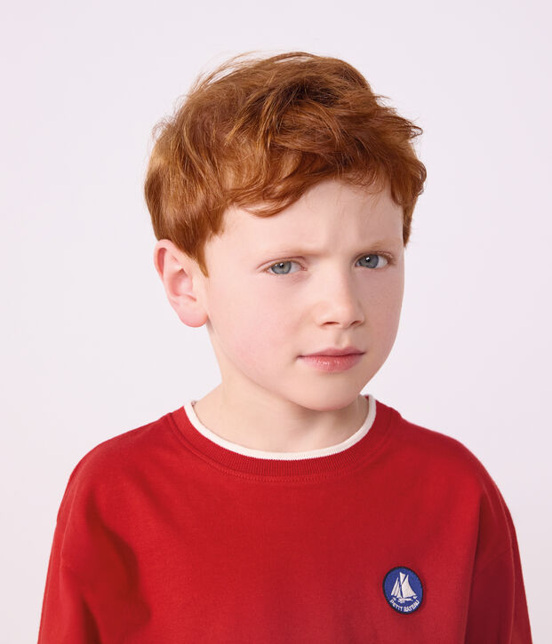T-shirt a maniche lunghe in cotone tinta unita bambino rosso