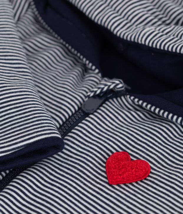 Tutina imbottita con cappuccio e piedini a righe neonato blu/bianco