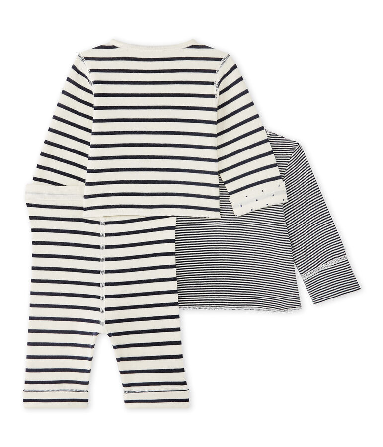 Coordinato beb&eacute; 3 pezzi reversibile bianco/blu