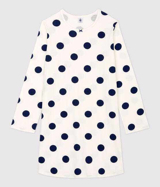 Camicia da notte ragazza a pois in cotone biologico bianco MARSHMALLOW/blu MEDIEVAL