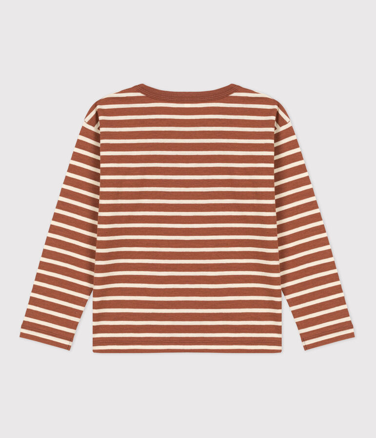 T-shirt bambino a maniche lunghe in cotone marrone/ecru