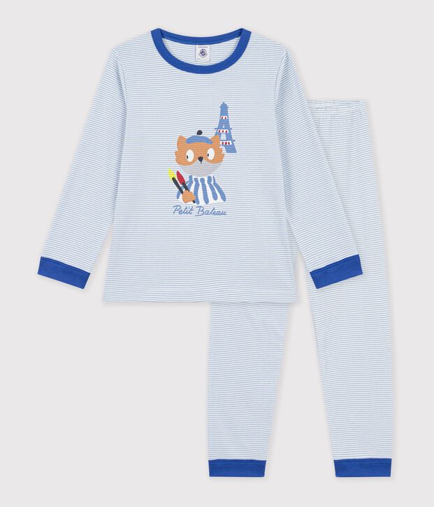 Pigiama in cotone a righe bambino blu/bianco