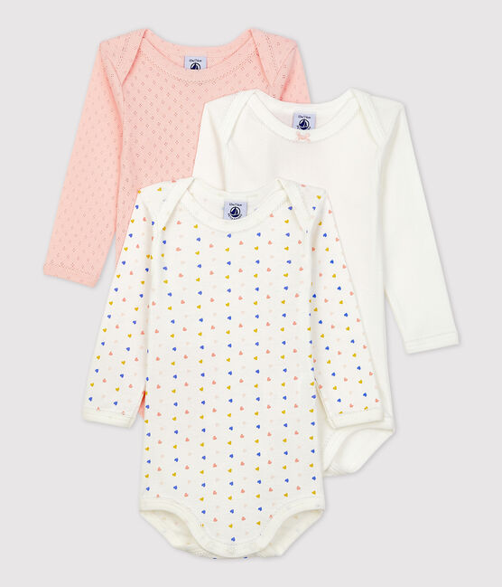 Confezione da 3 body con cuori multicolori a maniche lunghe in cotone variante 1