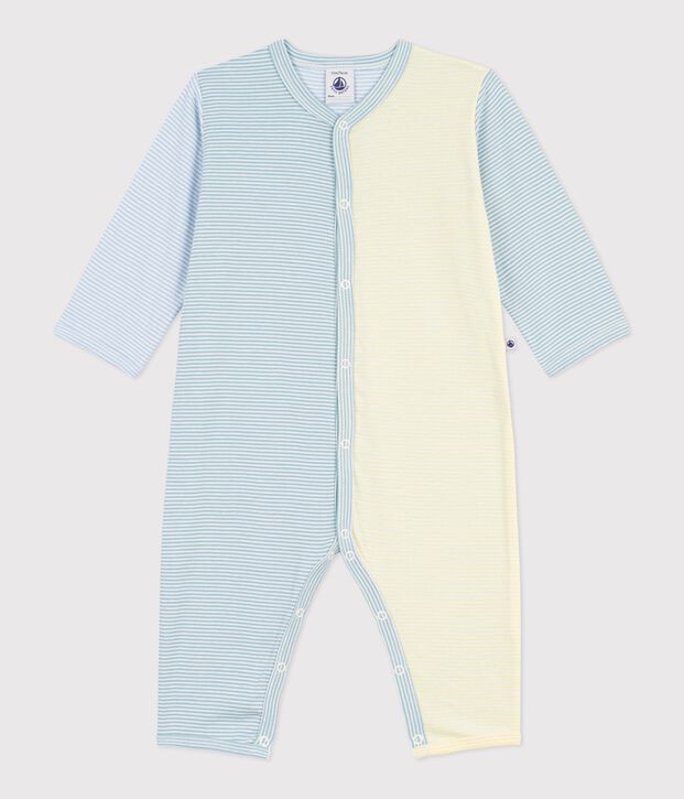 Pigiama senza piedini in cotone con stampa a righe neonato blu/bianco