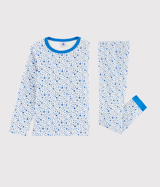 Pigiama a syelle blu bambino in tubique bianco MARSHMALLOW/bianco MULTICO