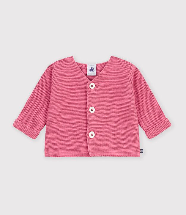 Cardigan in maglia di cotone a punto legaccio tinta unita neonato rosa