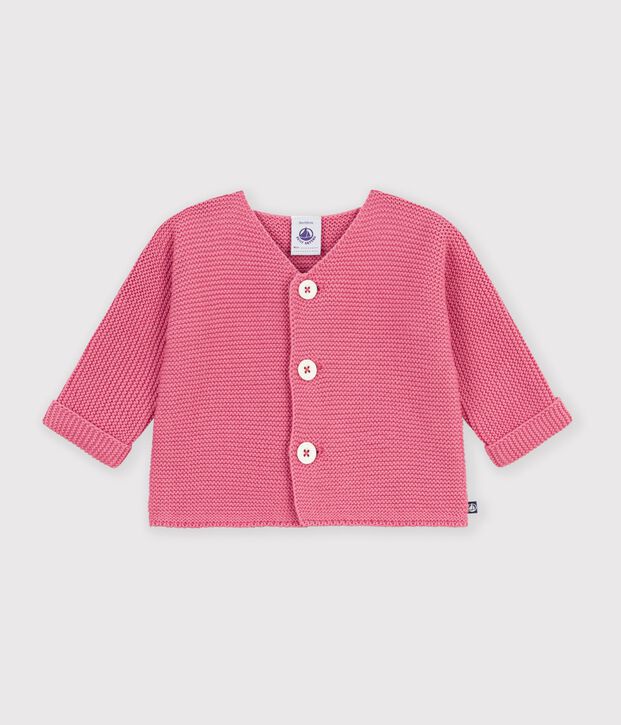 Cardigan in maglia di cotone a punto legaccio tinta unita neonato rosa