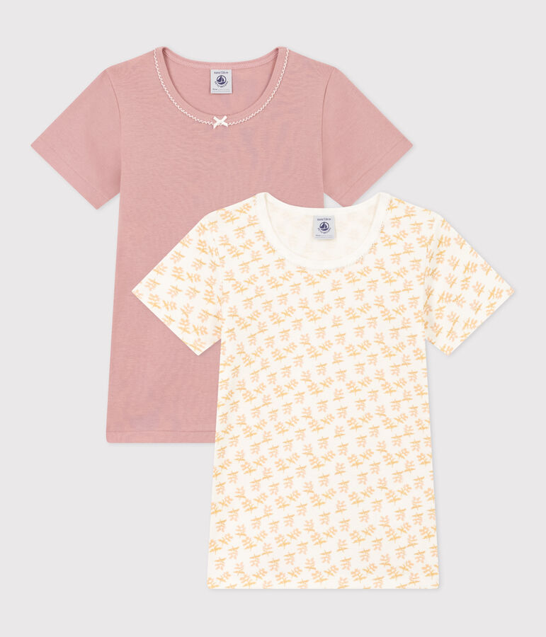 Confezione da 2 t-shirt bambina a maniche corte in cotone motivo fiore multicolore