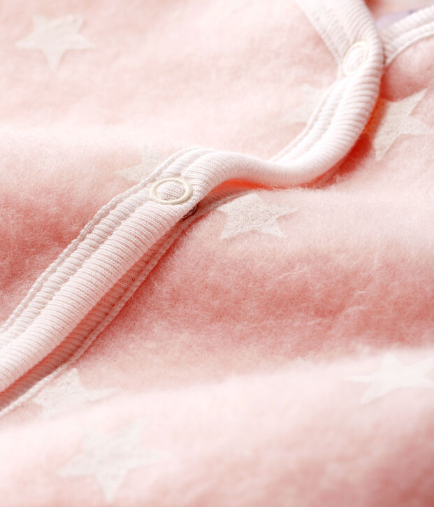 Tutina imbottita senza piedi beb&eacute; femmina in pile rosa/bianco