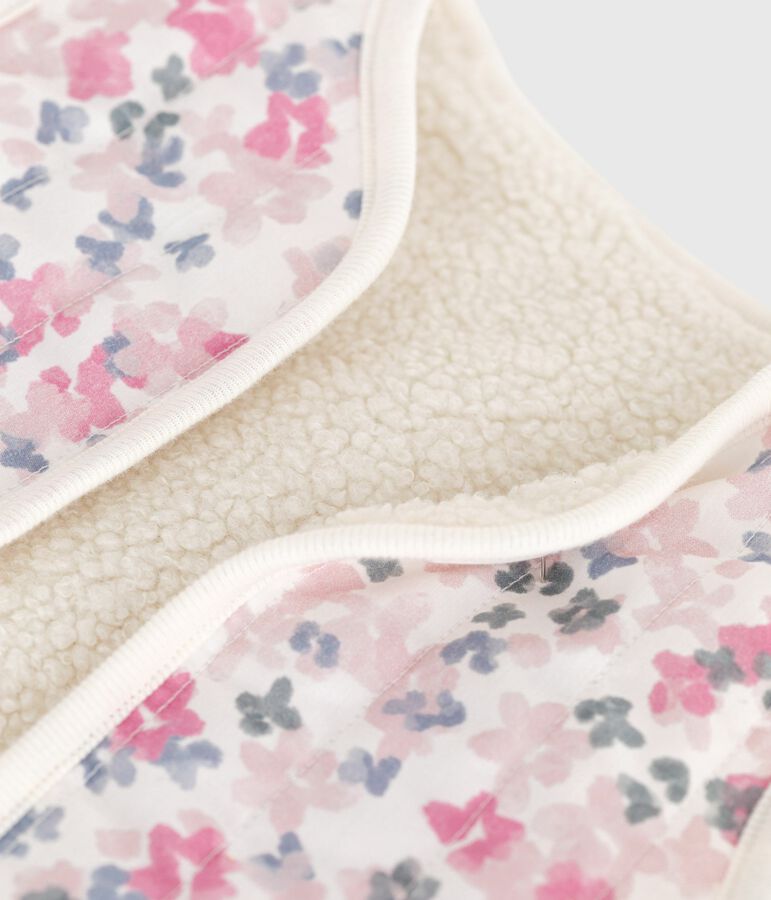 Gilet senza maniche in popeline di cotone e sherpa con stampa neonata ecru/multicolore