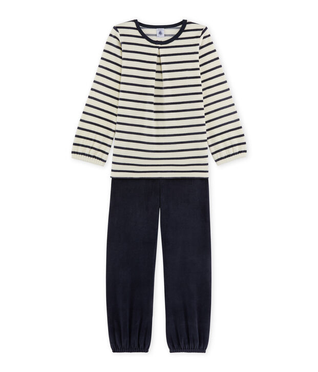 Pigiama per bambina in ciniglia bianco/blu