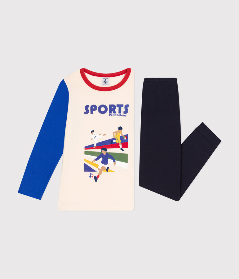 Pigiama in cotone a tinta unita multi sport bambino blu SMOKING/bianco MULTICO