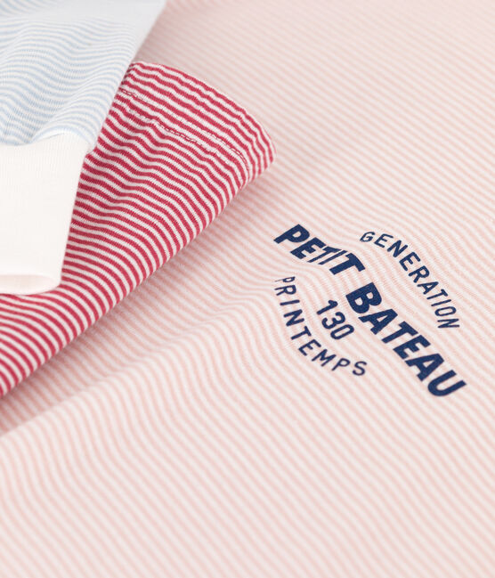 Pigiama millerighe tricolore in cotone donna bianco MARSHMALLOW/bianco MULTICO