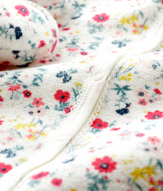 Competo pigiama notte bebè femmina in spugna bouclette bianco MARSHMALLOW/bianco MULTICO