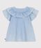Blusa a maniche corte in cotone tinta unita bambina blu