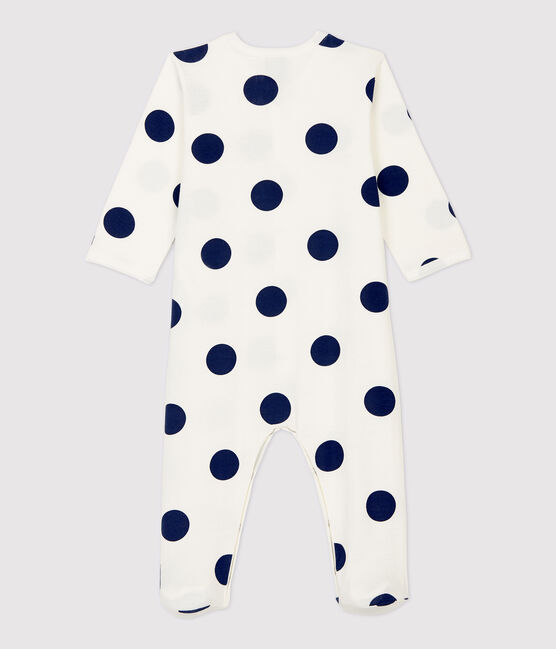 Tutina pigiama bebè a pois in cotone biologico bianco MARSHMALLOW/blu MEDIEVAL