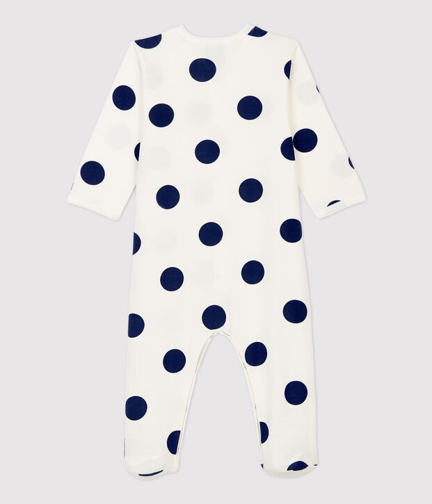 Tutina pigiama beb&egrave; a pois in cotone biologico bianco/blu