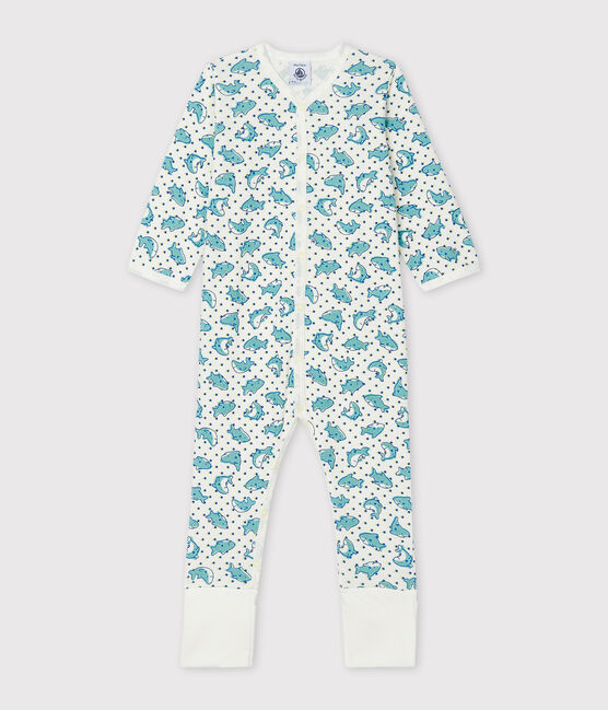 Tutina pigiama bebè a costine bianco MARSHMALLOW/bianco MULTICO