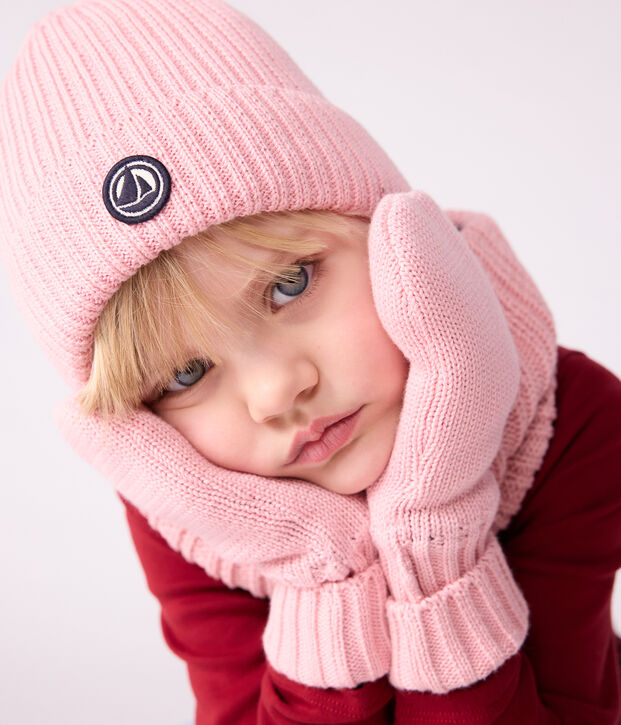 Cuffietta in maglia foderata in pile bambino rosa