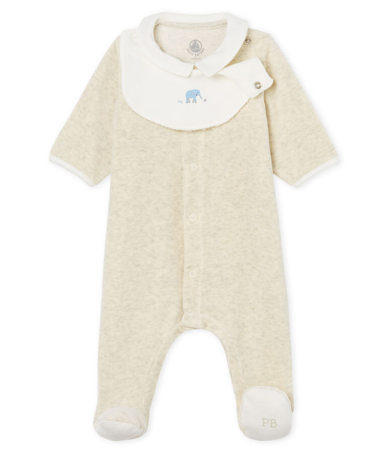 Tutina pigiama e bavaglino beb&egrave; unisex in velluto di cotone beige