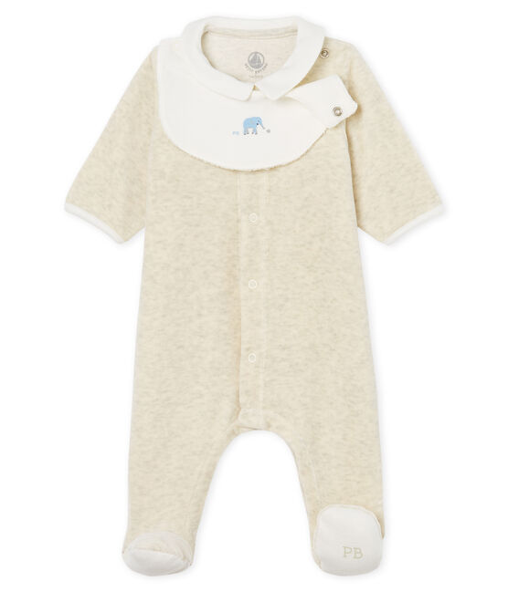 Tutina pigiama e bavaglino bebè unisex in velluto di cotone beige MONTELIMAR CHINE