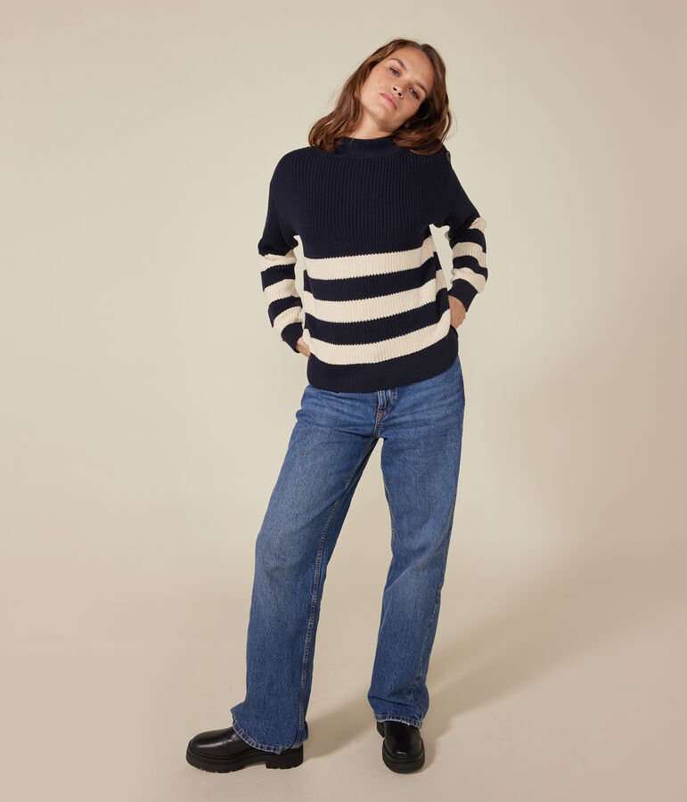 Maglione in cotone donna blu/ecru